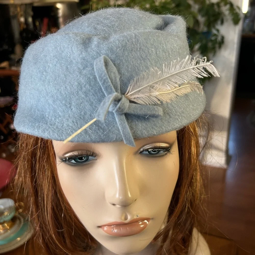 Vintage Baby Blue Pillbox-like Hat
